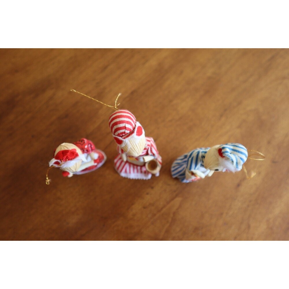 Lot 4 Corn Husk Christmas Ornaments Vintage Mouse Mice 4" Horsehair (?) Angel - Picture 4 of 13